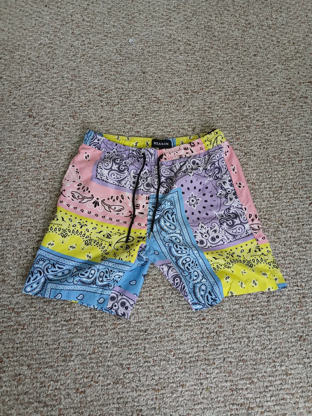REASON Men's Multicolor Bandana Swim Shorts Size Medium